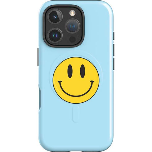 Blue Happy Face iPhone 16 Pro Magsafe Impact Case